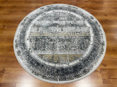 Quality Carpet Bambu Halı Yuvarlak Tribal Gri