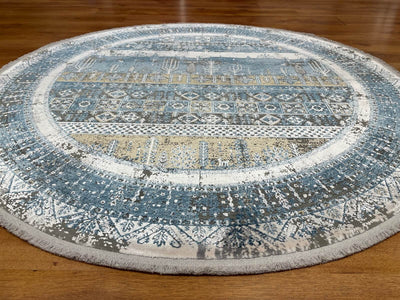 Quality Carpet Bambu Halı Yuvarlak Tribal Mavi