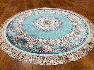 Quality Carpet Bambu Halı Yuvarlak 39867F Türkuaz