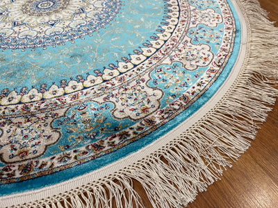 Quality Carpet Bambu Halı Yuvarlak 39867F Türkuaz