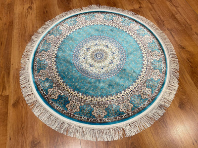 Quality Carpet Bambu Halı Yuvarlak 39867F Türkuaz