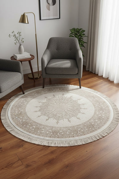 Quality Carpet Bambu Halı Yuvarlak 7544B