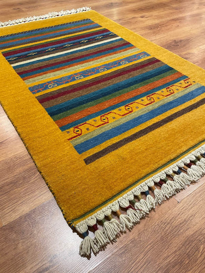 Tribal El Dokuma Sarı Yün Halı
