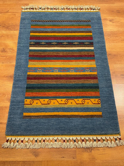 Tribal El Dokuma Mavi Yün Halı