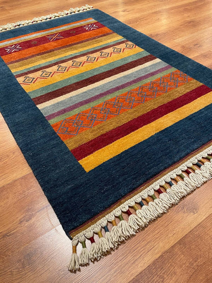 Tribal El Dokuma Lacivert Yün Halı