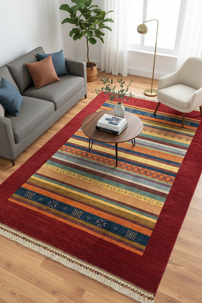 Tribal El Dokuma Kırmızı Yün Halı