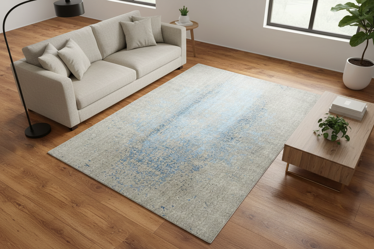 Lori El Dokuma Gri Mavi Yün Halı