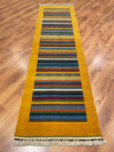 Tribal El Dokuma Sarı Yün Halı Yolluk