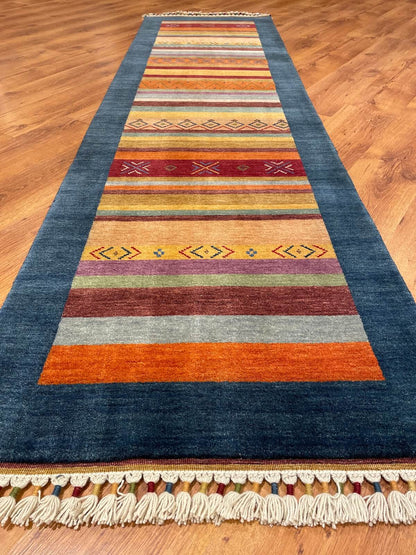 Tribal El Dokuma Mavi Yün Halı Yolluk