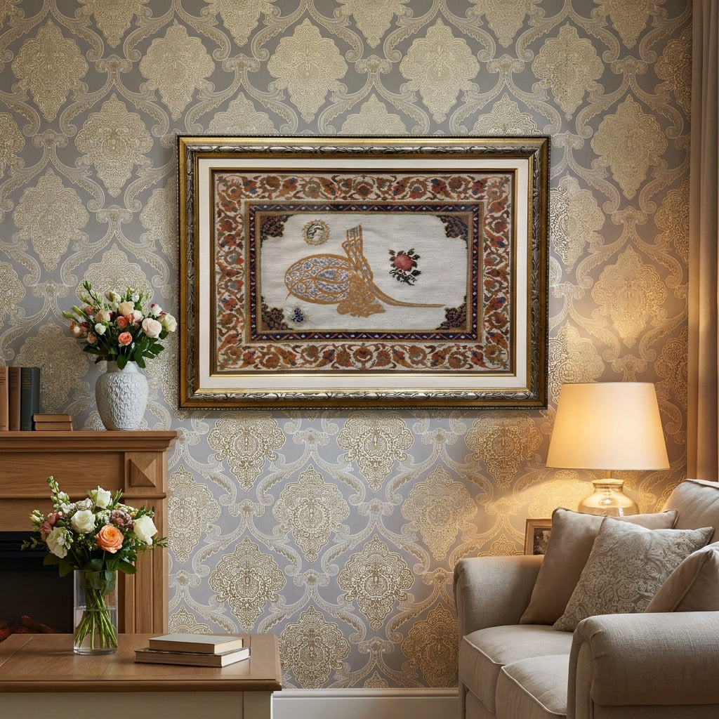 Tuğra Desenli Tablo El Dokuma Kilim