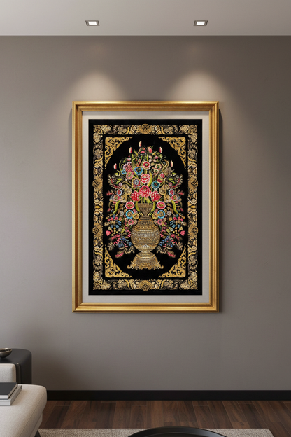 Vazo Desenli Tablo Bambu Halı