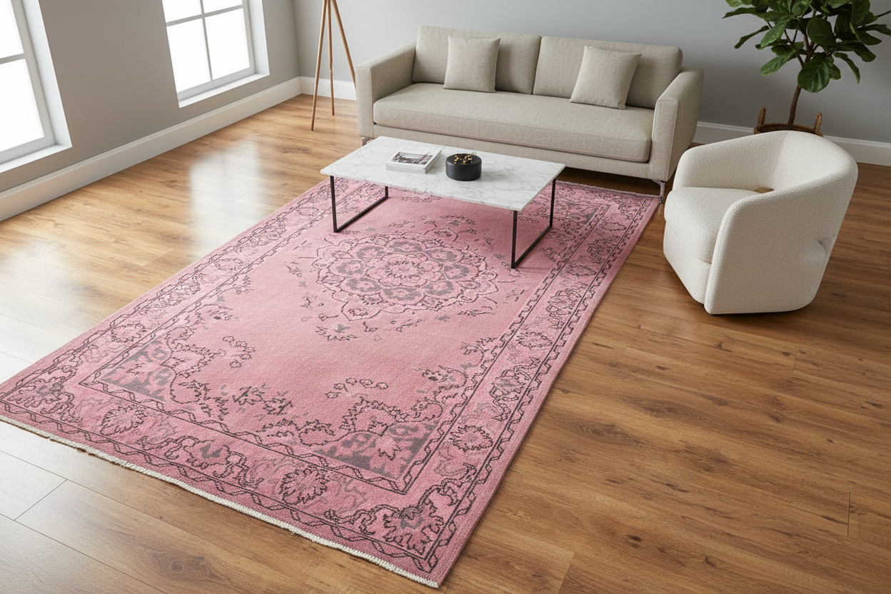 Vintage Pembe El Dokuma Halı